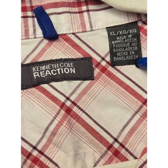 Kenneth Cole Reaction Mens Size XL Red/White Plaid Button Up Shirt - Picture 5 of 6